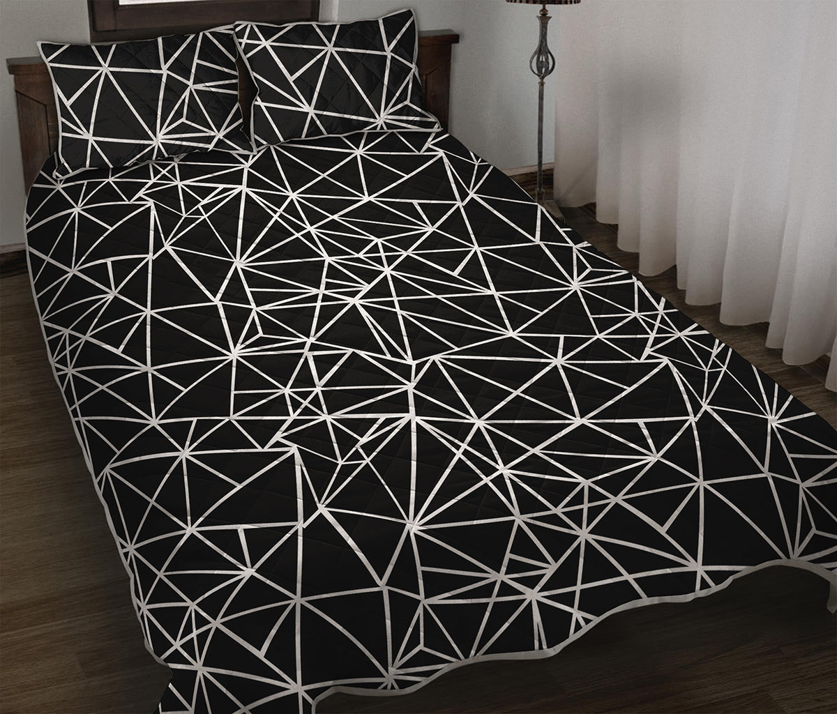 Black And White Geometric Mosaic Print Quilt Bed Set