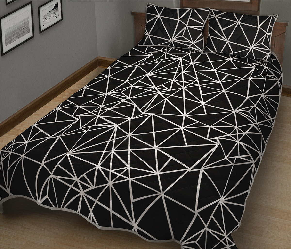 Black And White Geometric Mosaic Print Quilt Bed Set