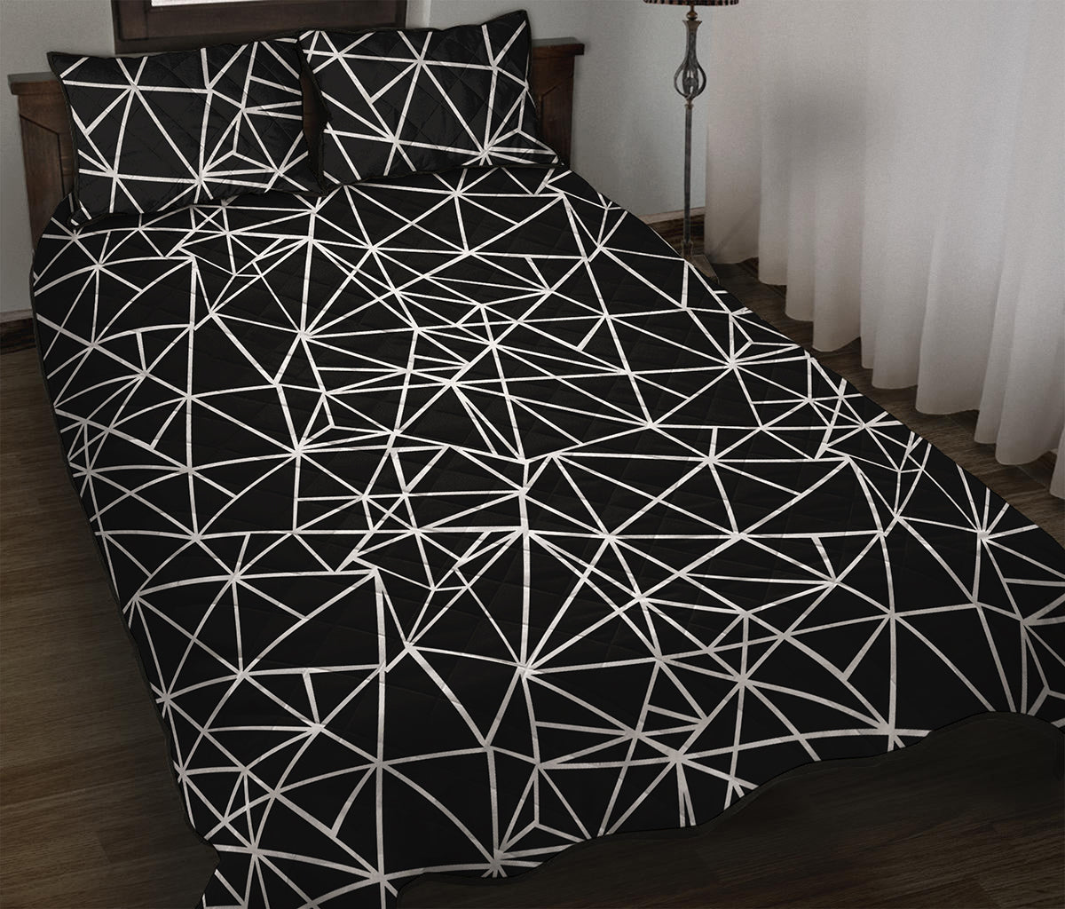 Black And White Geometric Mosaic Print Quilt Bed Set