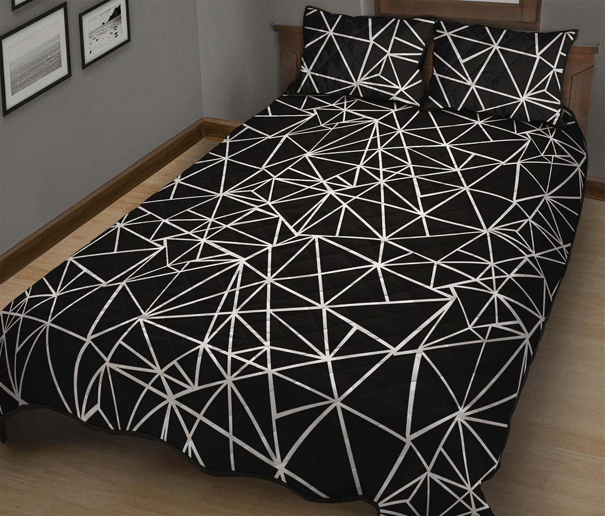 Black And White Geometric Mosaic Print Quilt Bed Set