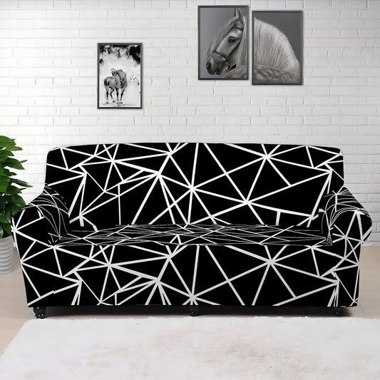 Black And White Geometric Mosaic Print Sofa Cover