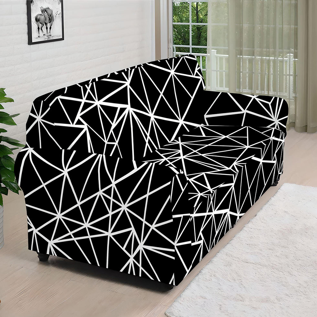 Black And White Geometric Mosaic Print Sofa Cover