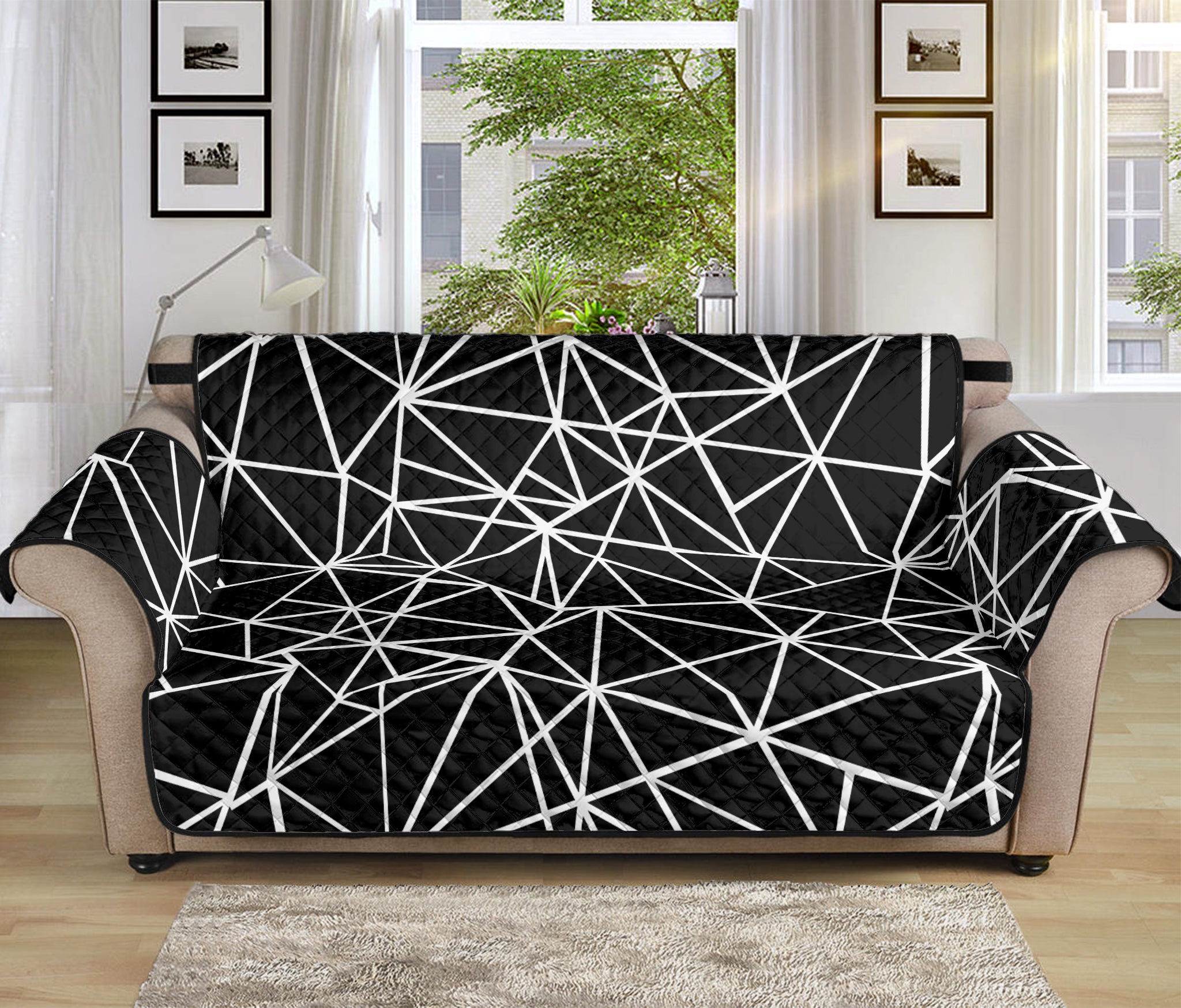 Black And White Geometric Mosaic Print Sofa Protector