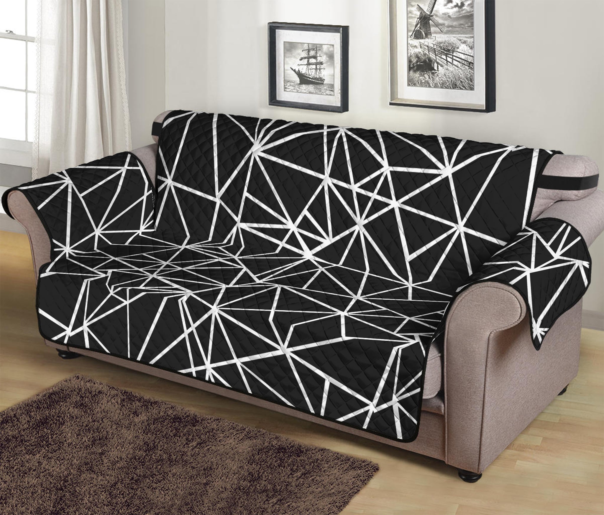 Black And White Geometric Mosaic Print Sofa Protector