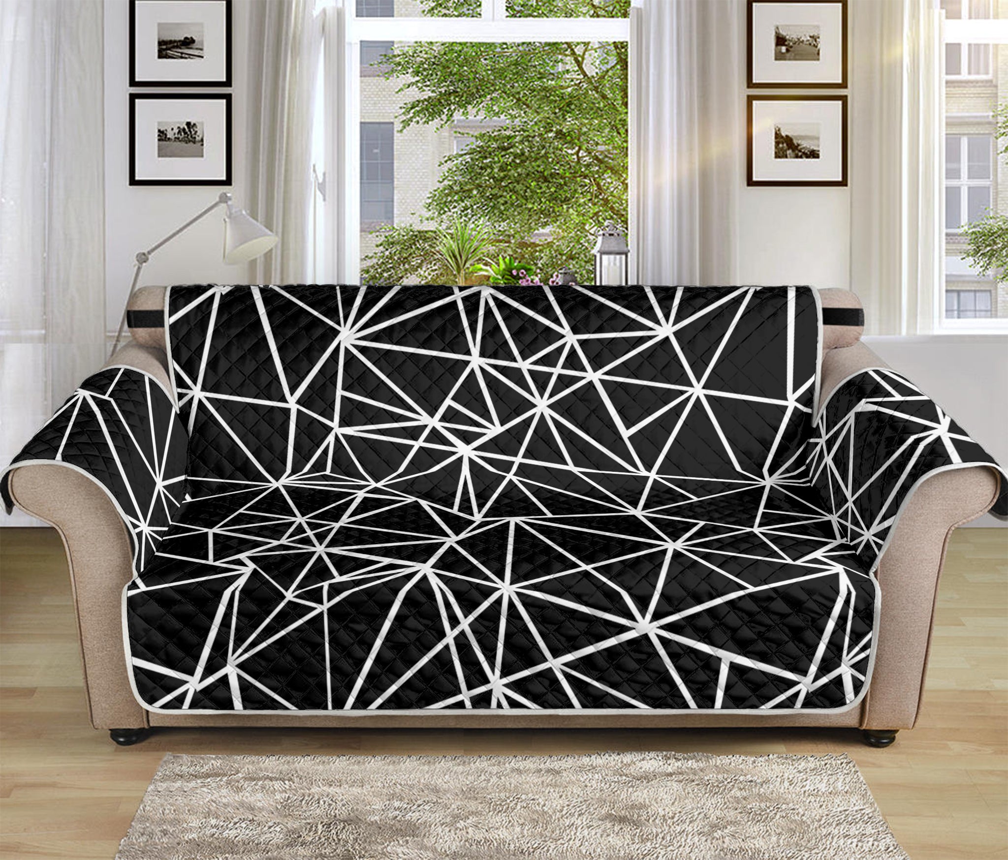 Black And White Geometric Mosaic Print Sofa Protector