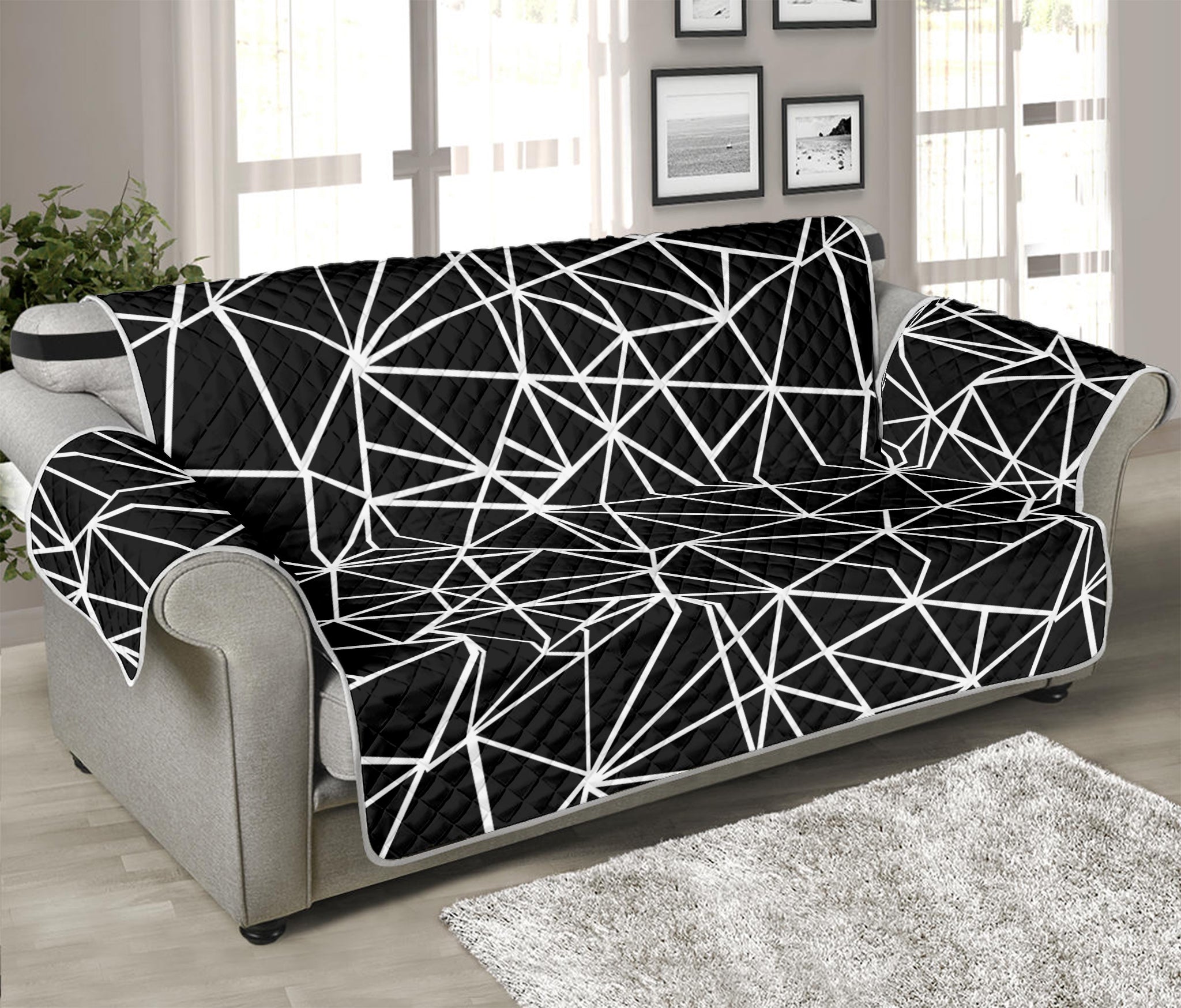 Black And White Geometric Mosaic Print Sofa Protector