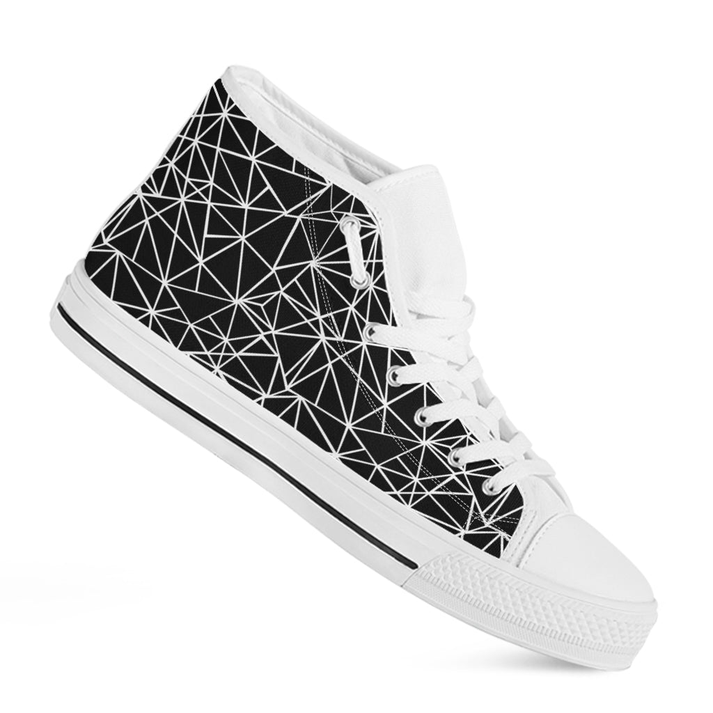 Black And White Geometric Mosaic Print White High Top Shoes