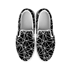 Black And White Geometric Mosaic Print White Slip On Shoes