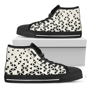 Black And White Geometric Pattern Print Black High Top Shoes