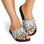 Black And White Geometric Pattern Print Black Slide Sandals