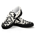 Black And White Geometric Pattern Print Black Slip On Sneakers