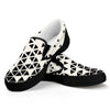Black And White Geometric Pattern Print Black Slip On Shoes