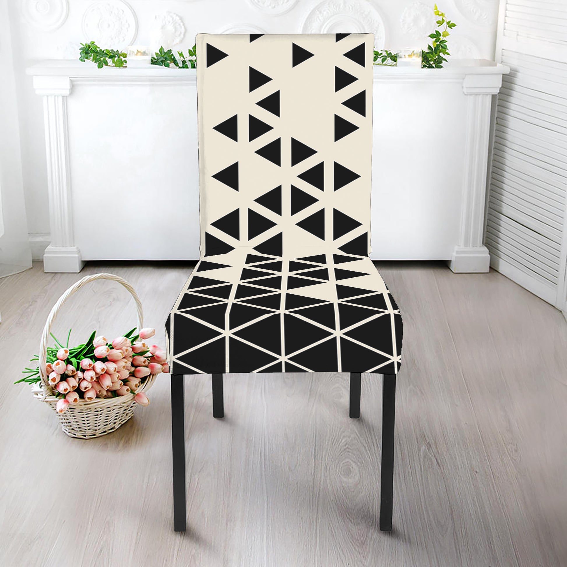 Black And White Geometric Pattern Print Dining Chair Slipcover