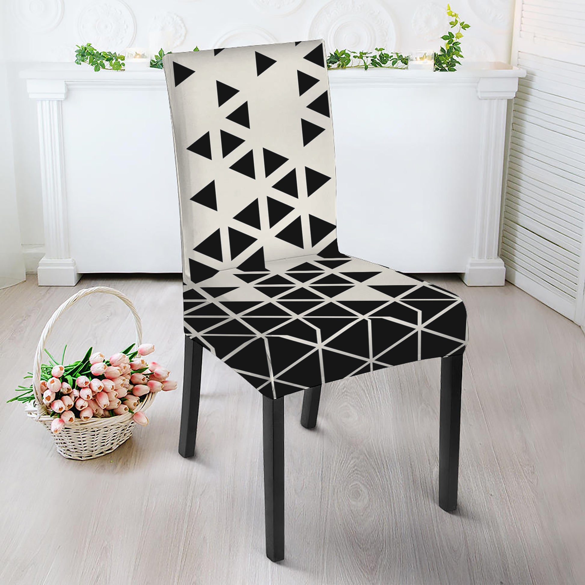 Black And White Geometric Pattern Print Dining Chair Slipcover