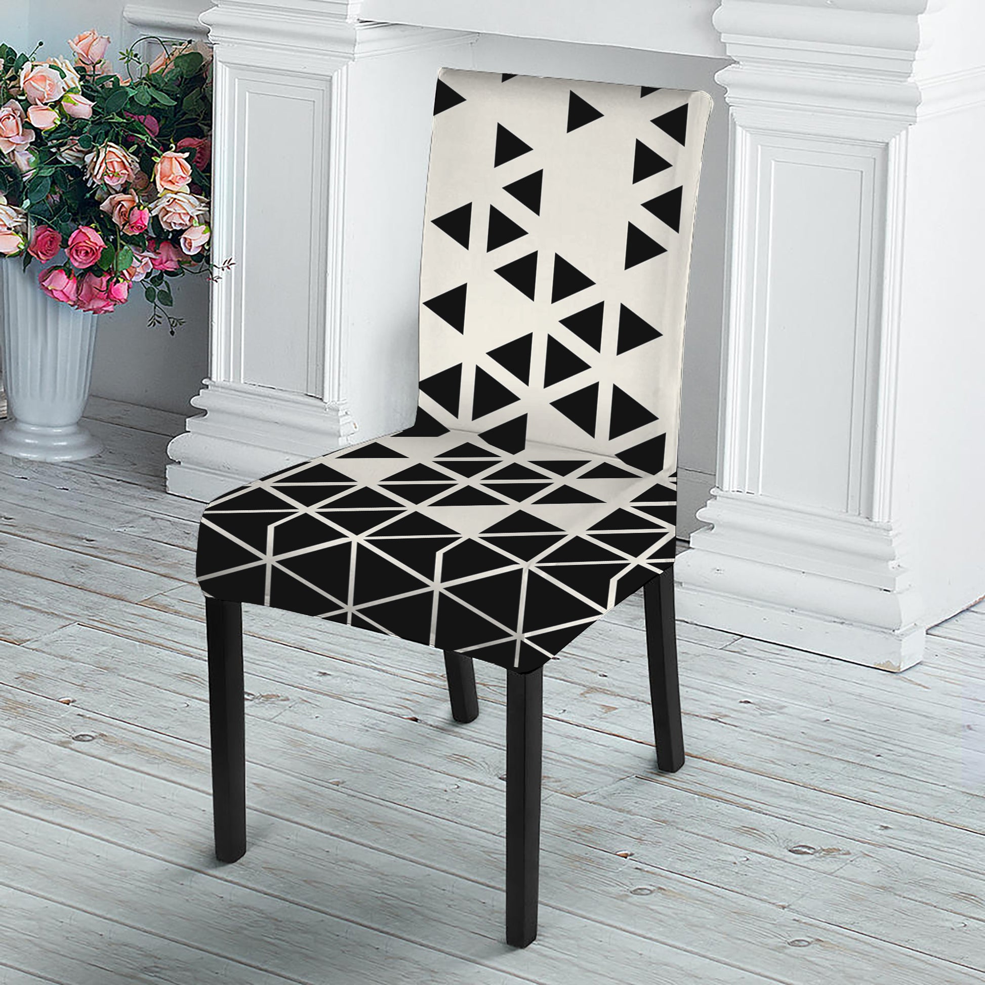 Black And White Geometric Pattern Print Dining Chair Slipcover