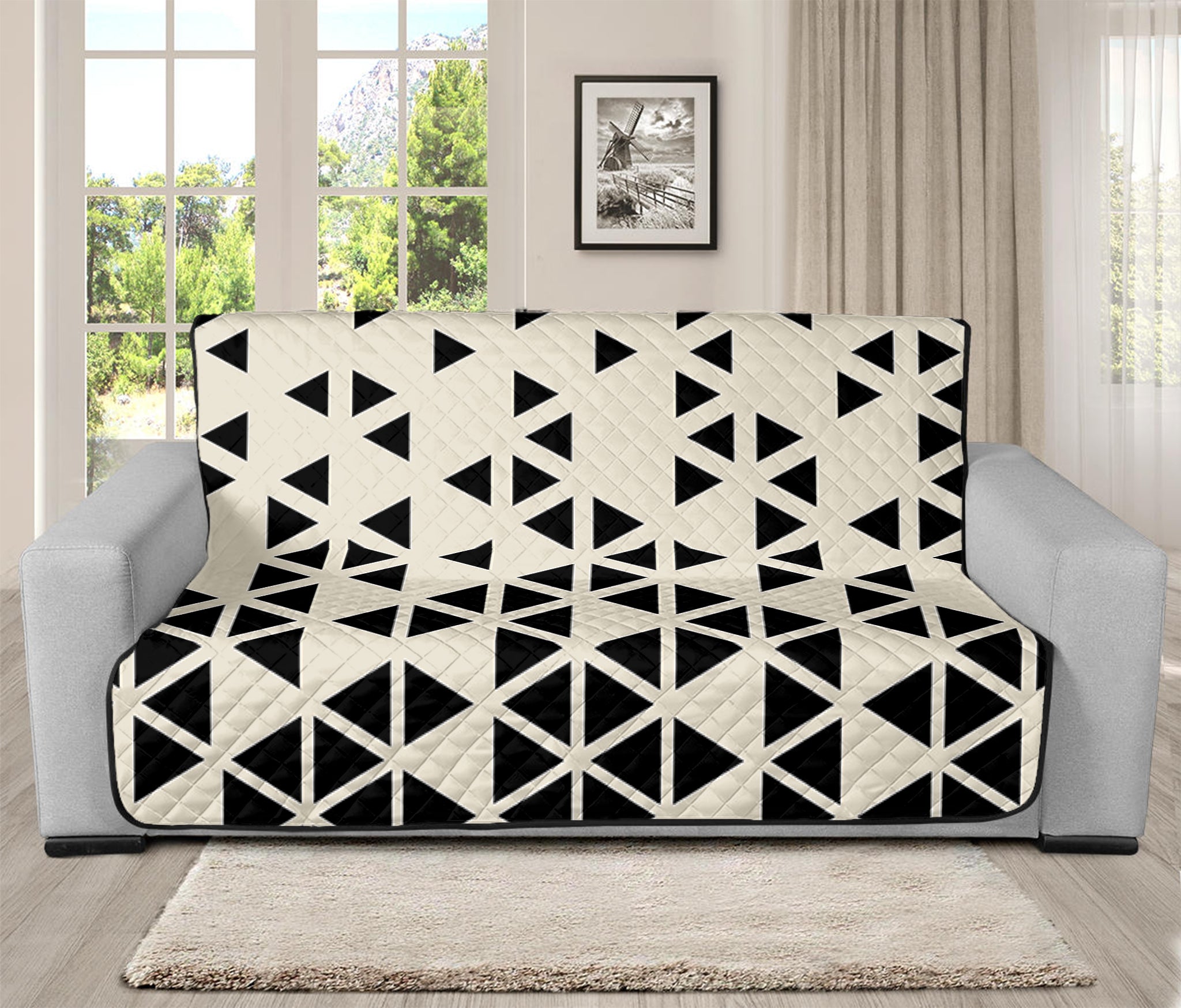 Black And White Geometric Pattern Print Futon Protector