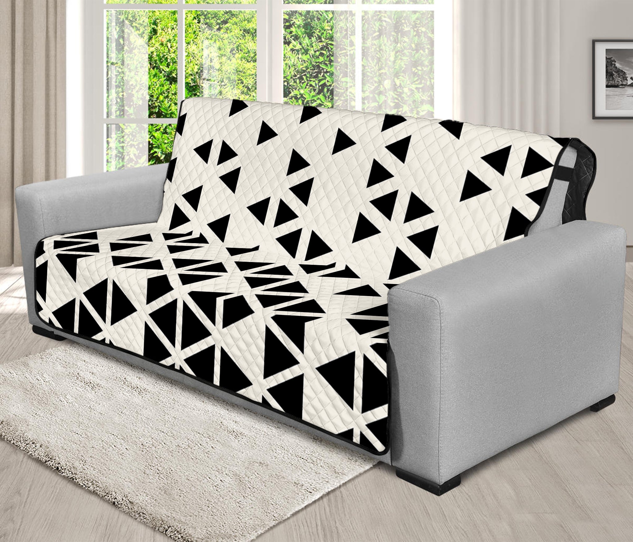 Black And White Geometric Pattern Print Futon Protector