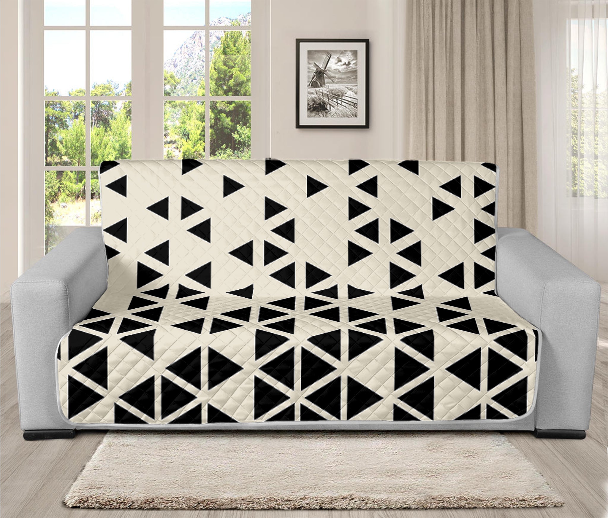 Black And White Geometric Pattern Print Futon Protector