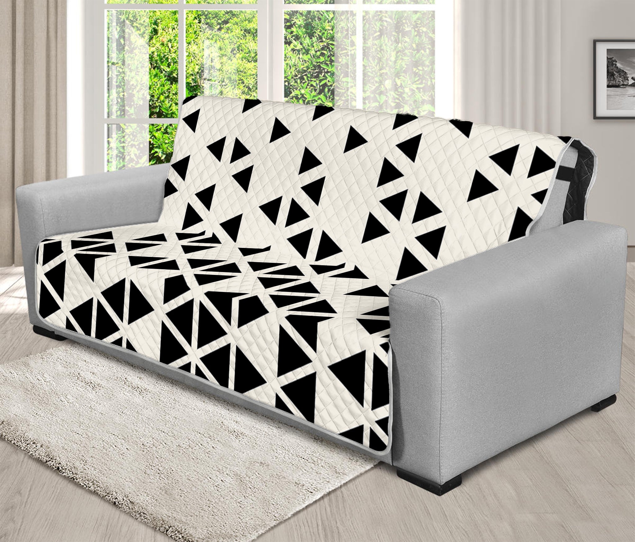 Black And White Geometric Pattern Print Futon Protector