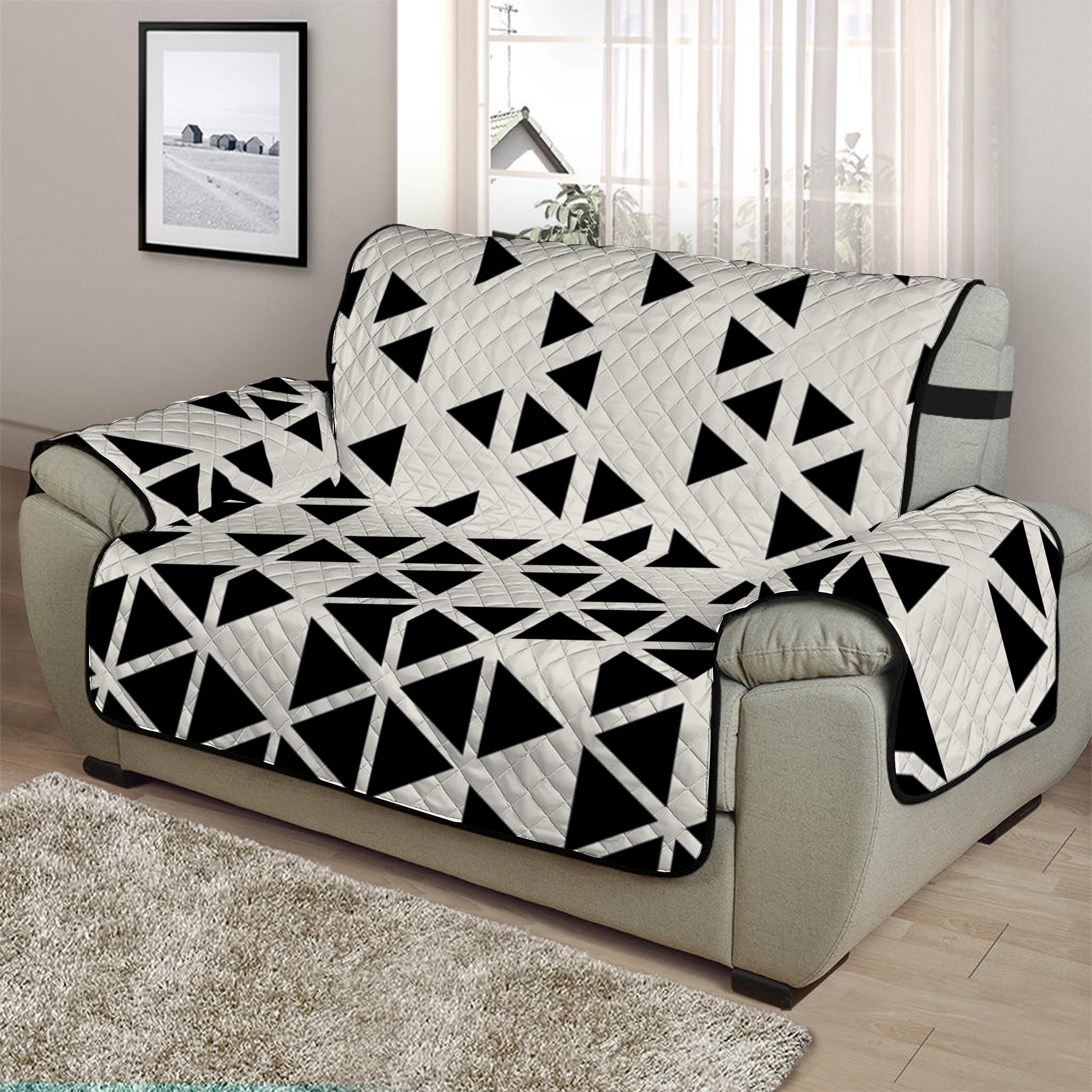 Black And White Geometric Pattern Print Half Sofa Protector