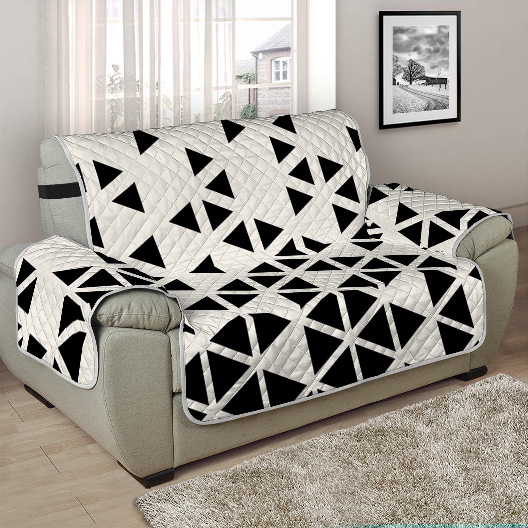 Black And White Geometric Pattern Print Half Sofa Protector