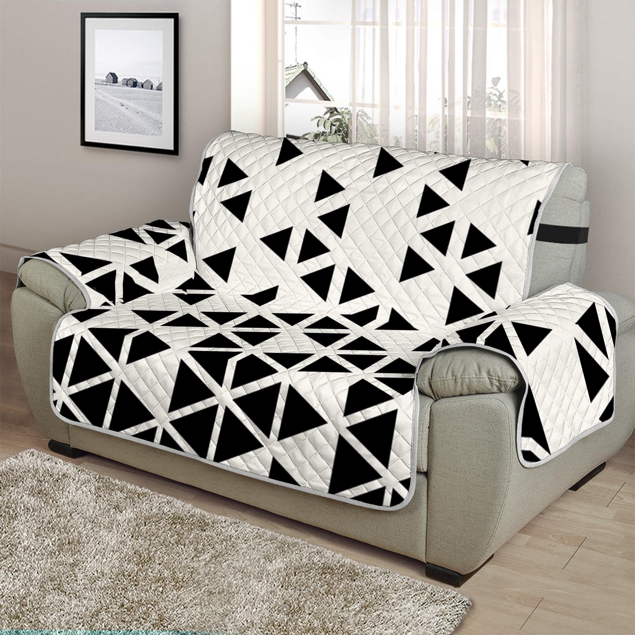 Black And White Geometric Pattern Print Half Sofa Protector