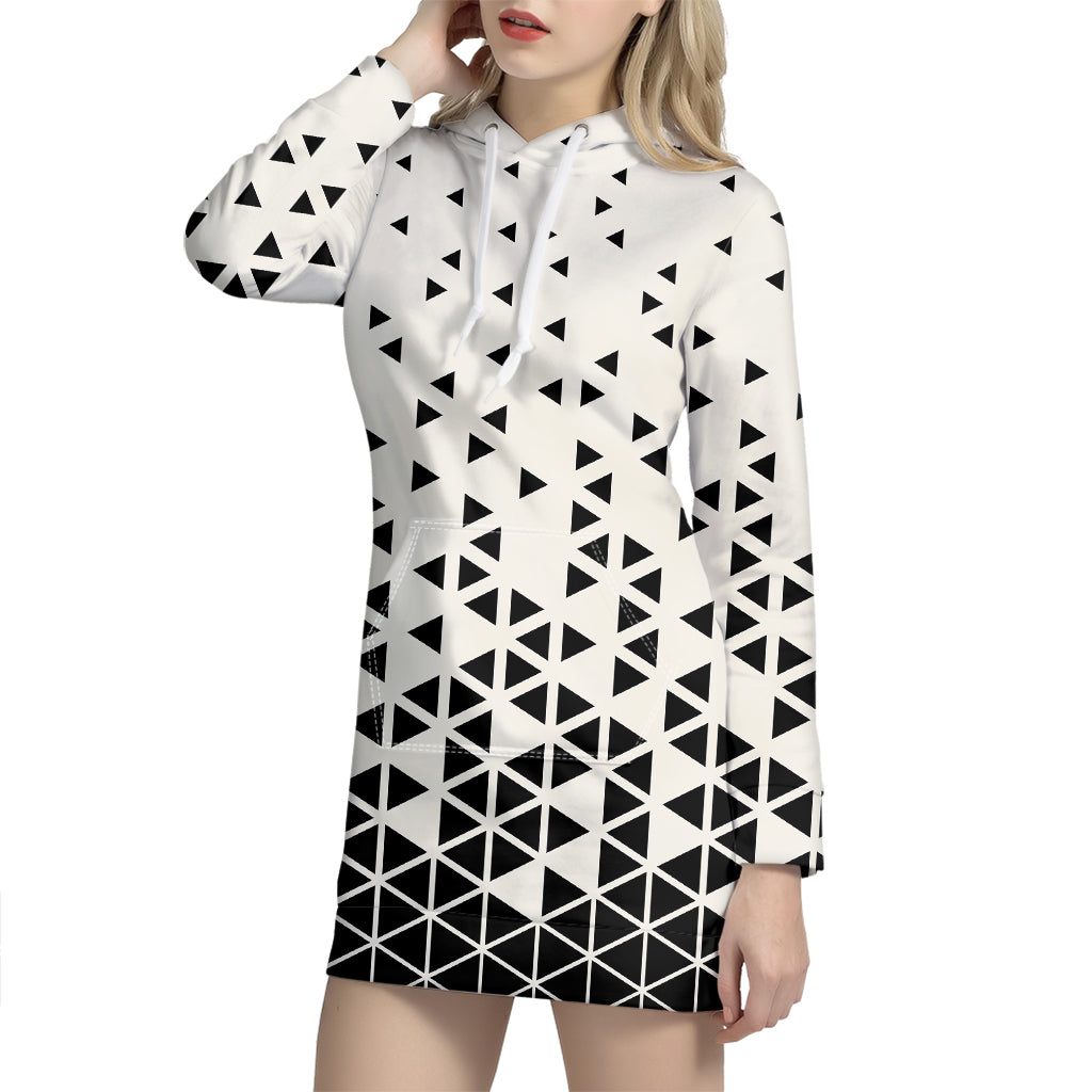 Black And White Geometric Pattern Print Hoodie Dress