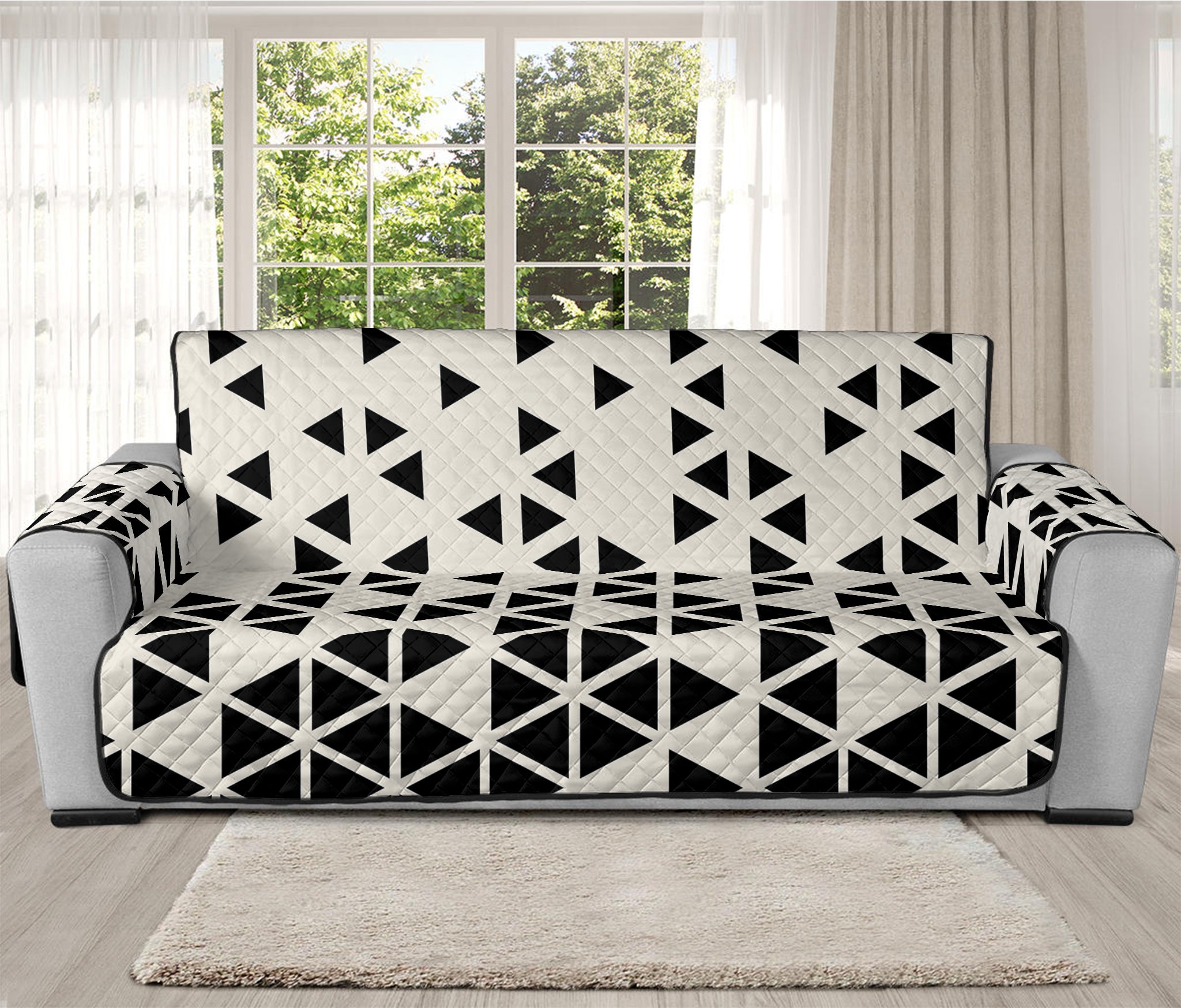 Black And White Geometric Pattern Print Oversized Sofa Protector