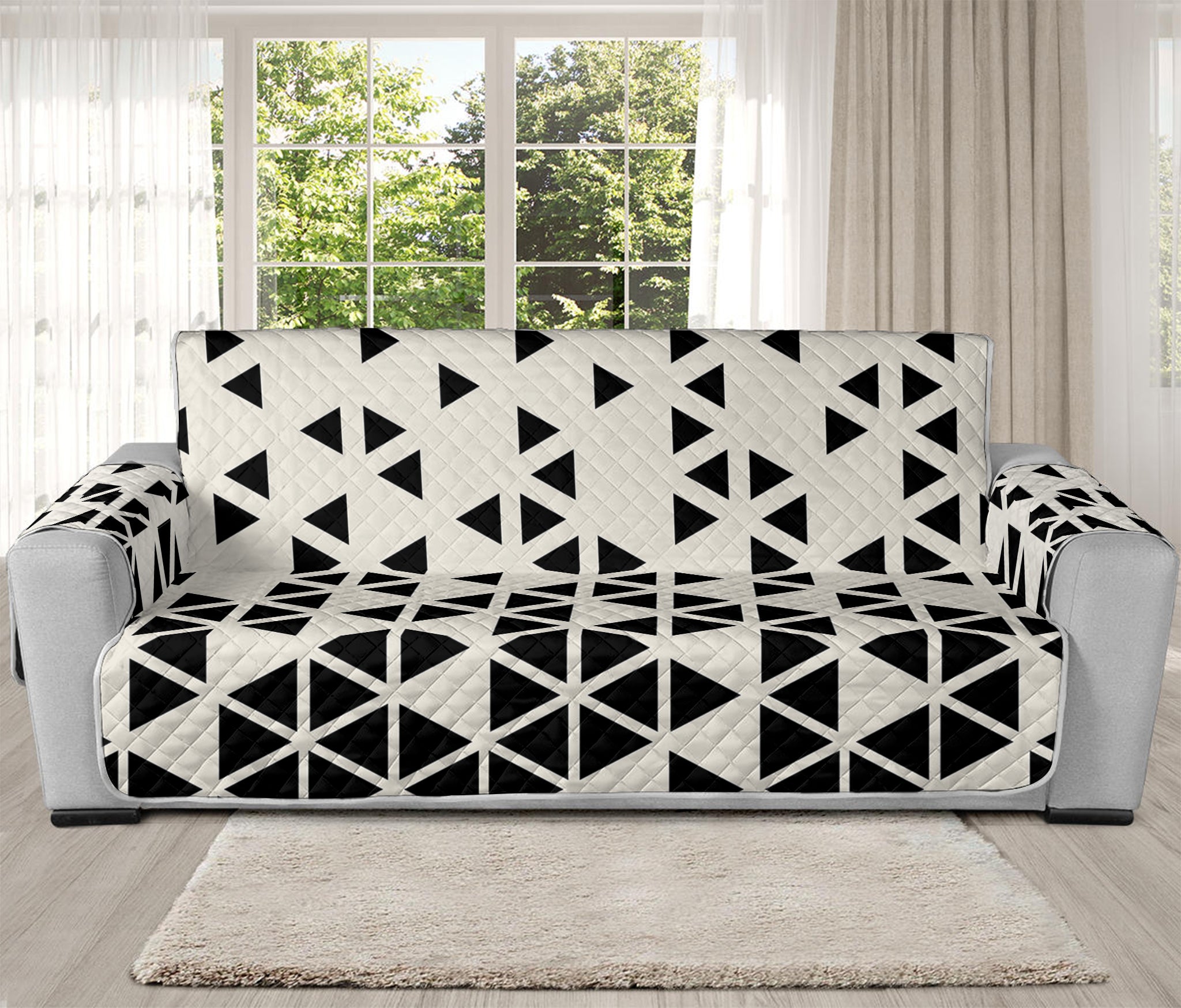 Black And White Geometric Pattern Print Oversized Sofa Protector