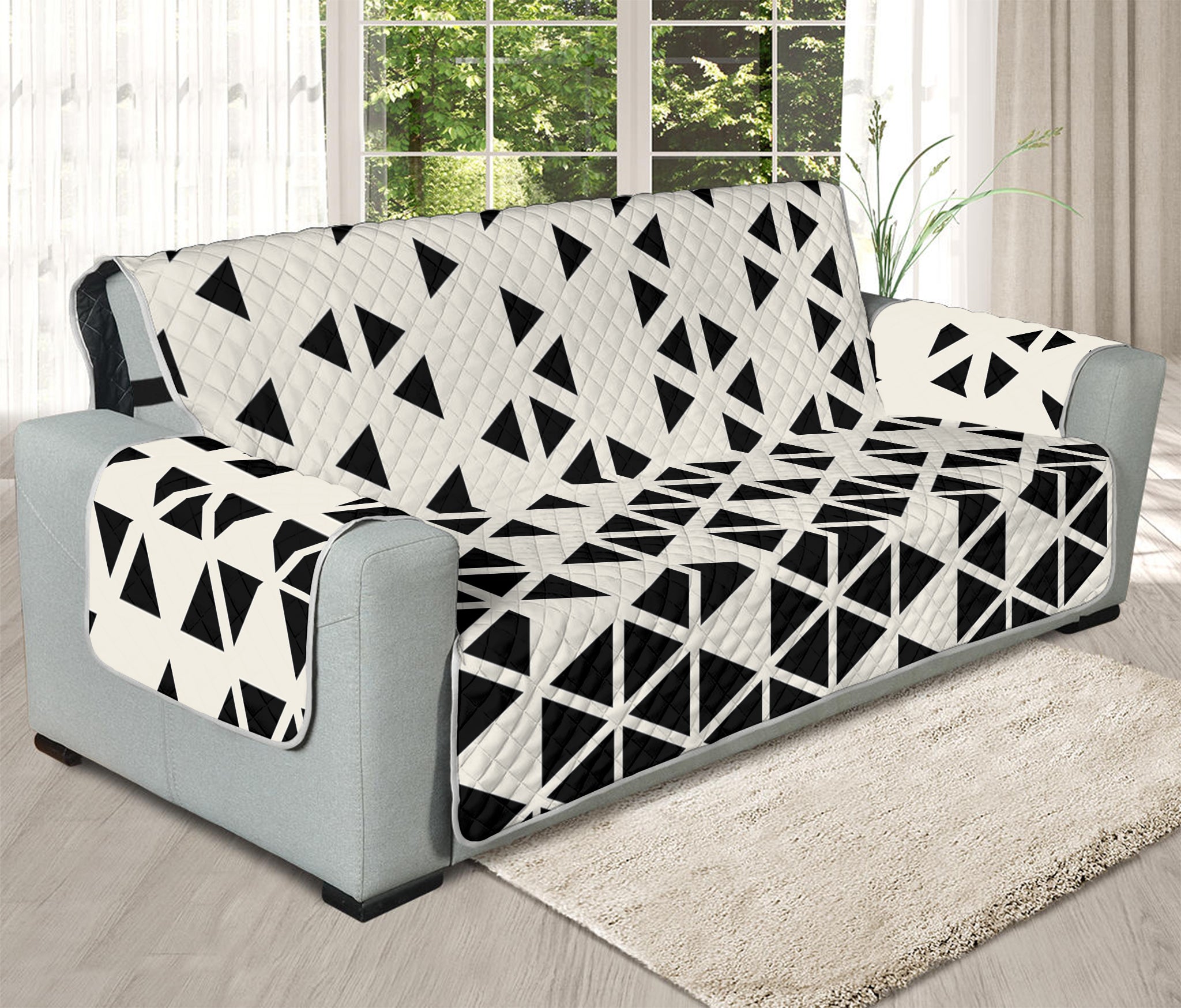 Black And White Geometric Pattern Print Oversized Sofa Protector