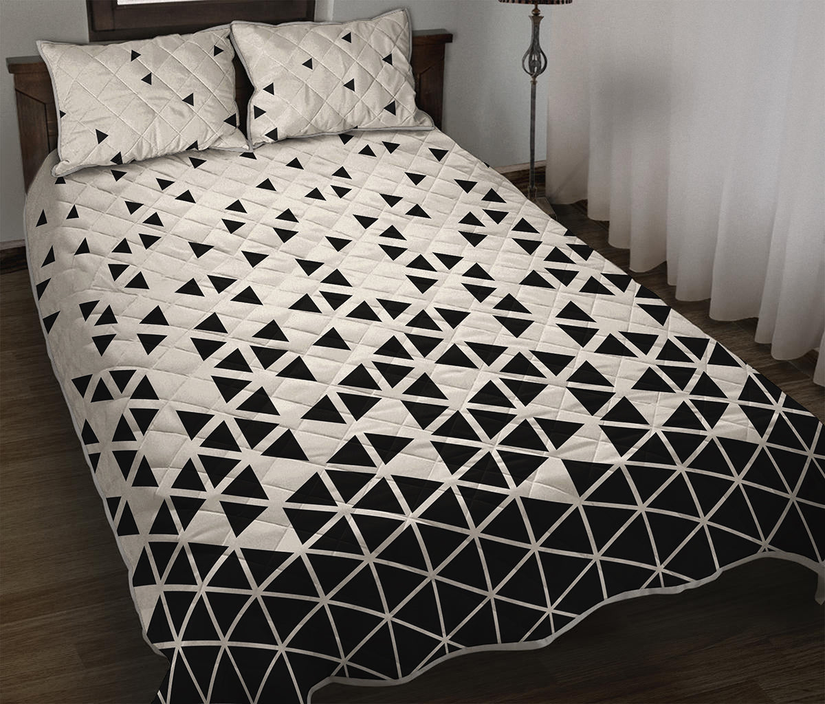 Black And White Geometric Pattern Print Quilt Bed Set