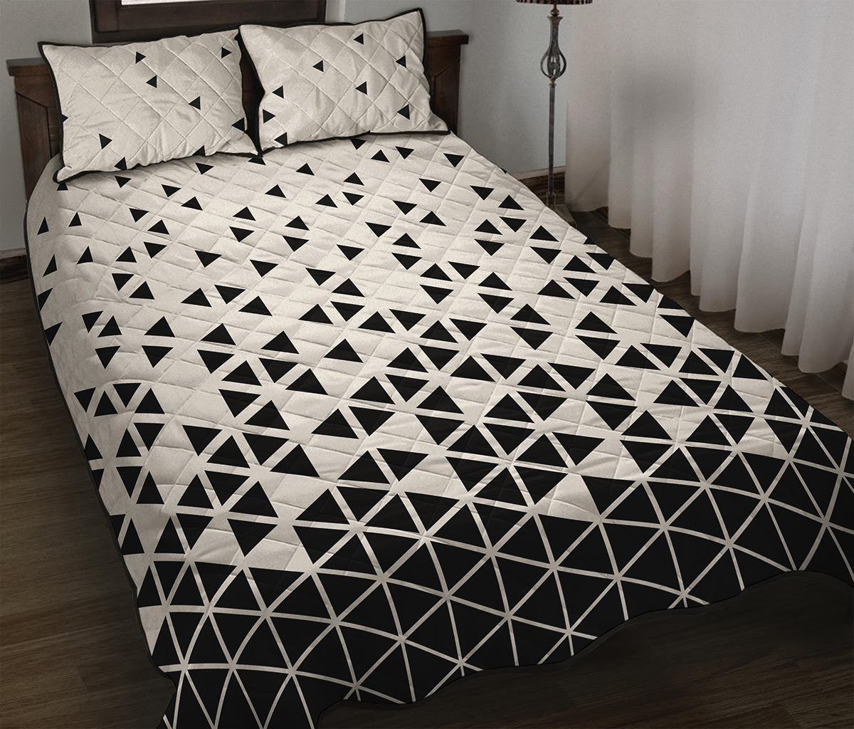 Black And White Geometric Pattern Print Quilt Bed Set