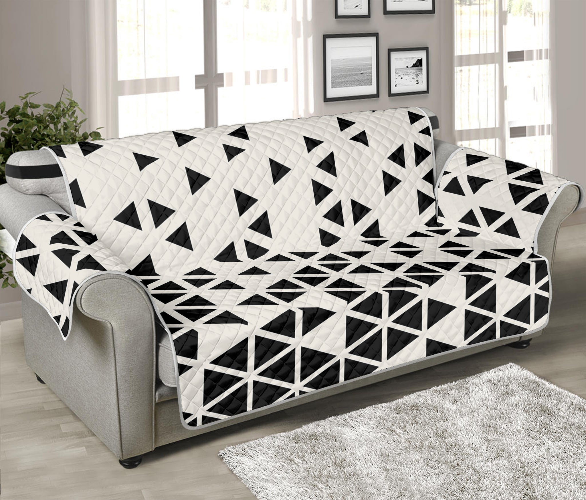 Black And White Geometric Pattern Print Sofa Protector