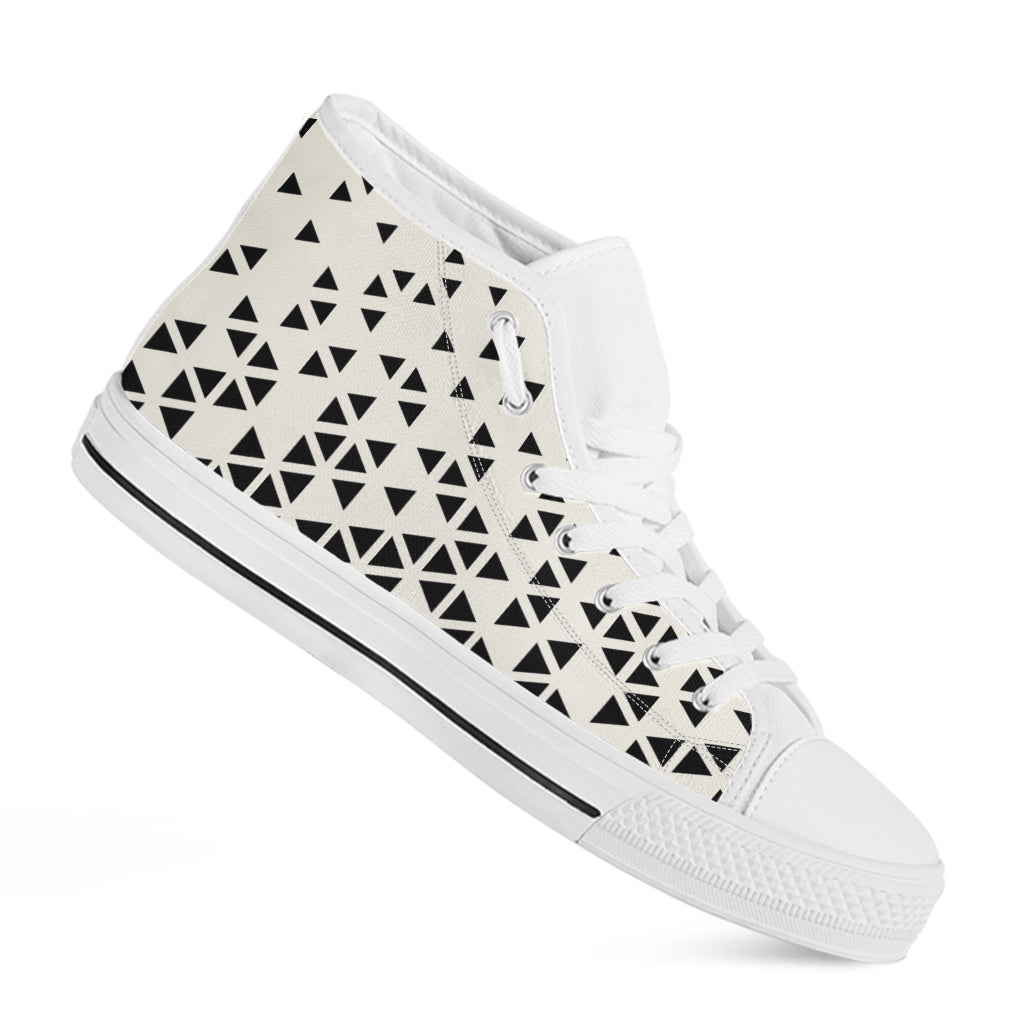 Black And White Geometric Pattern Print White High Top Shoes