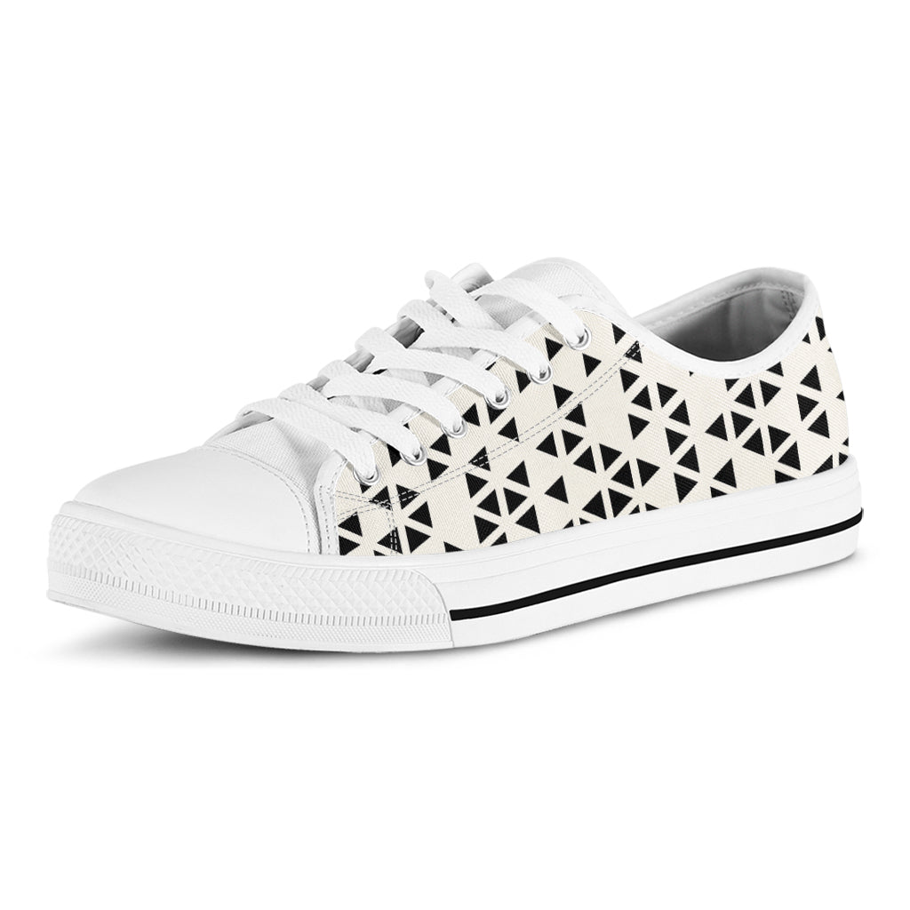 Black And White Geometric Pattern Print White Low Top Shoes