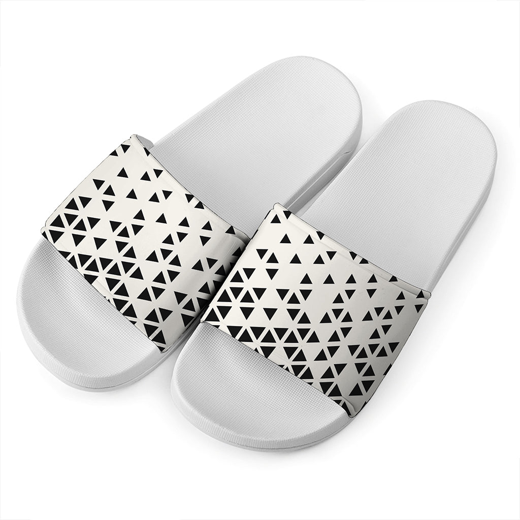 Black And White Geometric Pattern Print White Slide Sandals