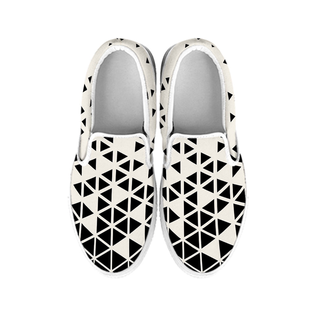 Black And White Geometric Pattern Print White Slip On Shoes