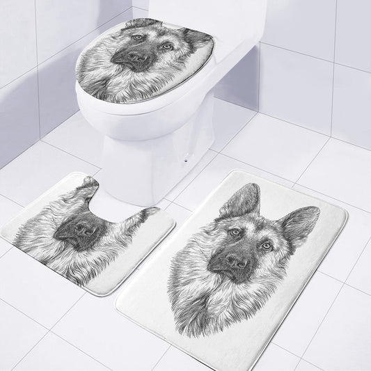 Black And White German Shepherd Print 3 Piece Bath Mat Set