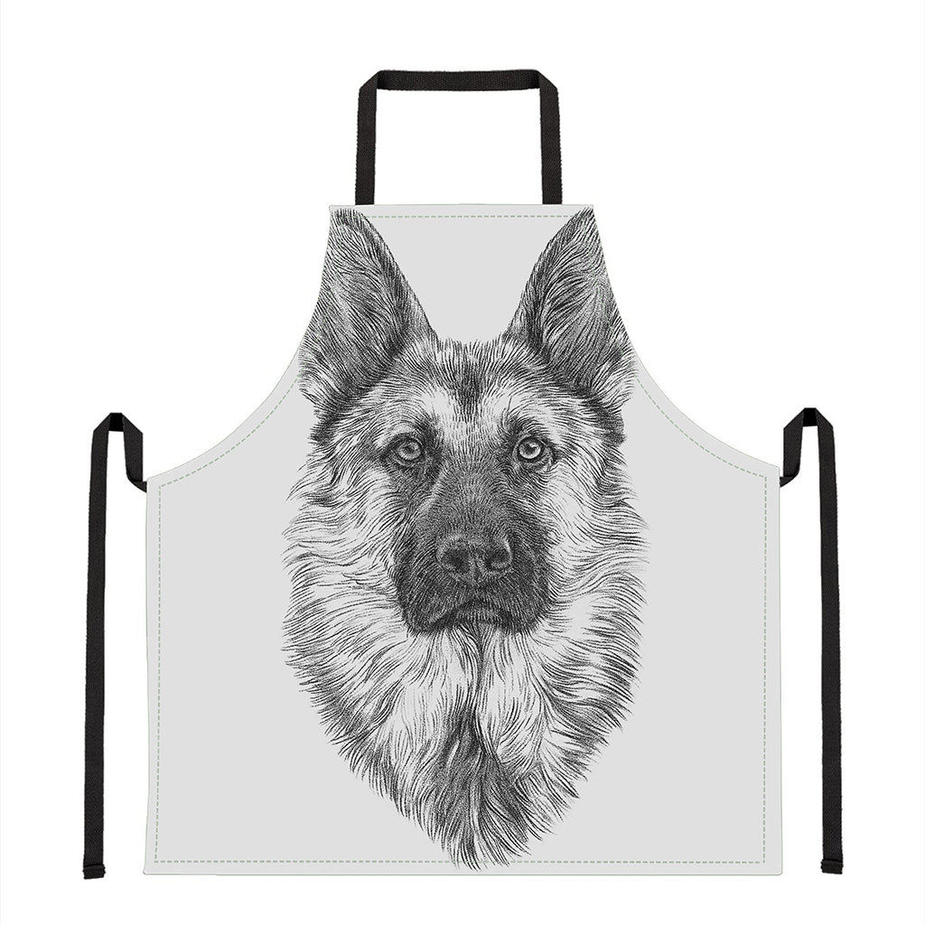 Black And White German Shepherd Print Apron