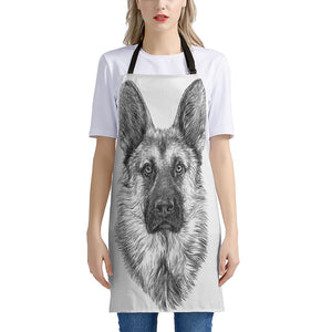 Black And White German Shepherd Print Apron