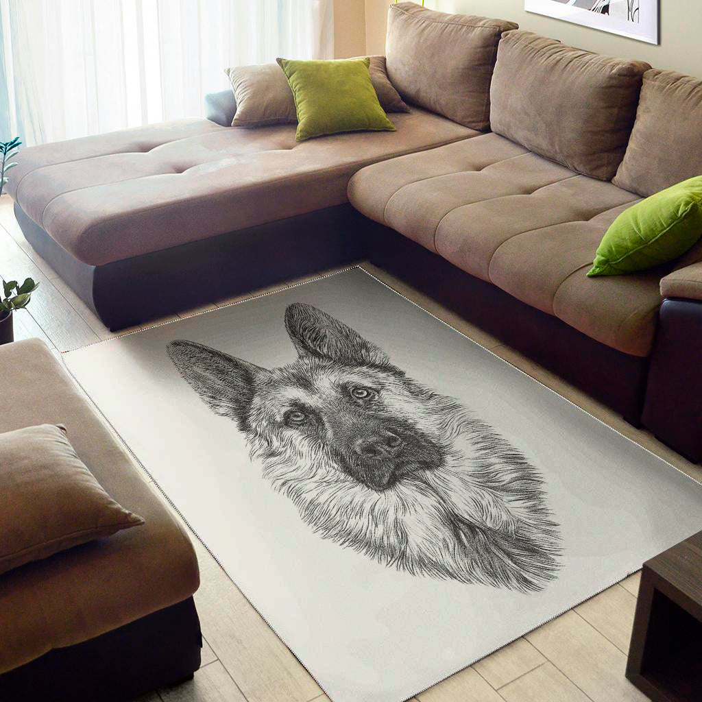 Black And White German Shepherd Print Area Rug