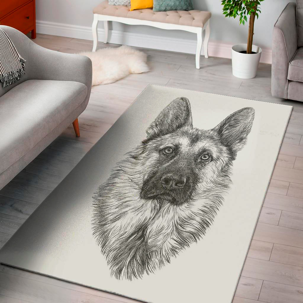 Black And White German Shepherd Print Area Rug