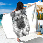 Black And White German Shepherd Print Beach Sarong Wrap