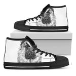 Black And White German Shepherd Print Black High Top Shoes