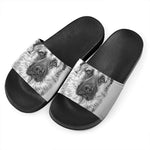 Black And White German Shepherd Print Black Slide Sandals