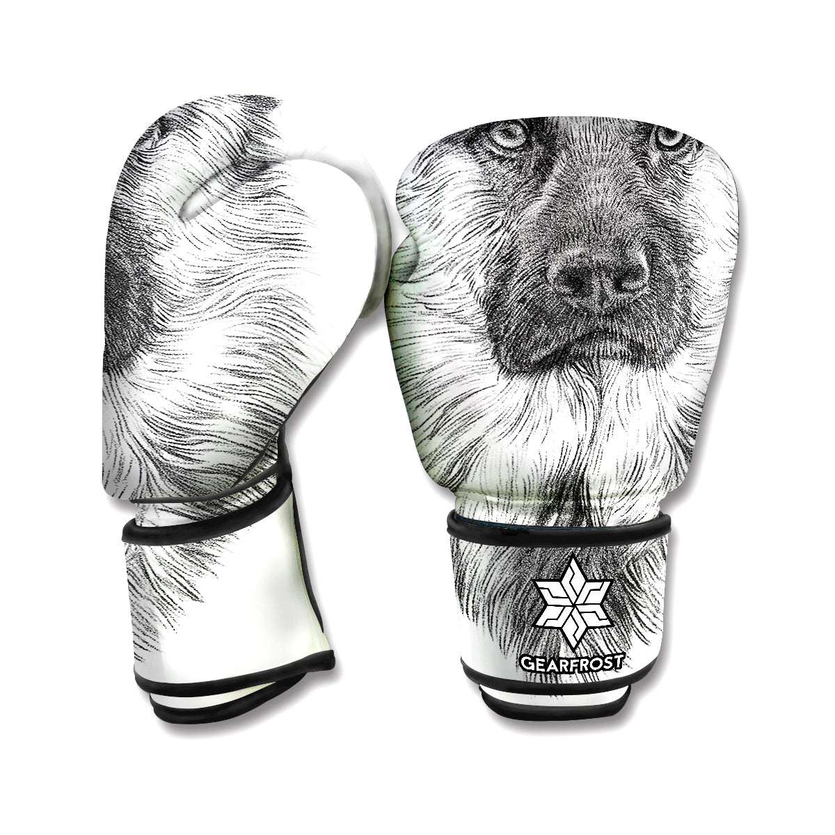 Black And White German Shepherd Print Boxing Gloves GearFrost