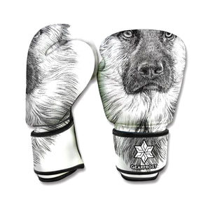 Black And White German Shepherd Print Boxing Gloves