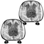 Black And White German Shepherd Print Car Headrest Covers