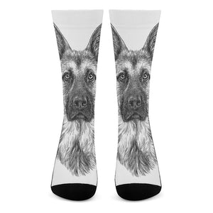 Black And White German Shepherd Print Crew Socks