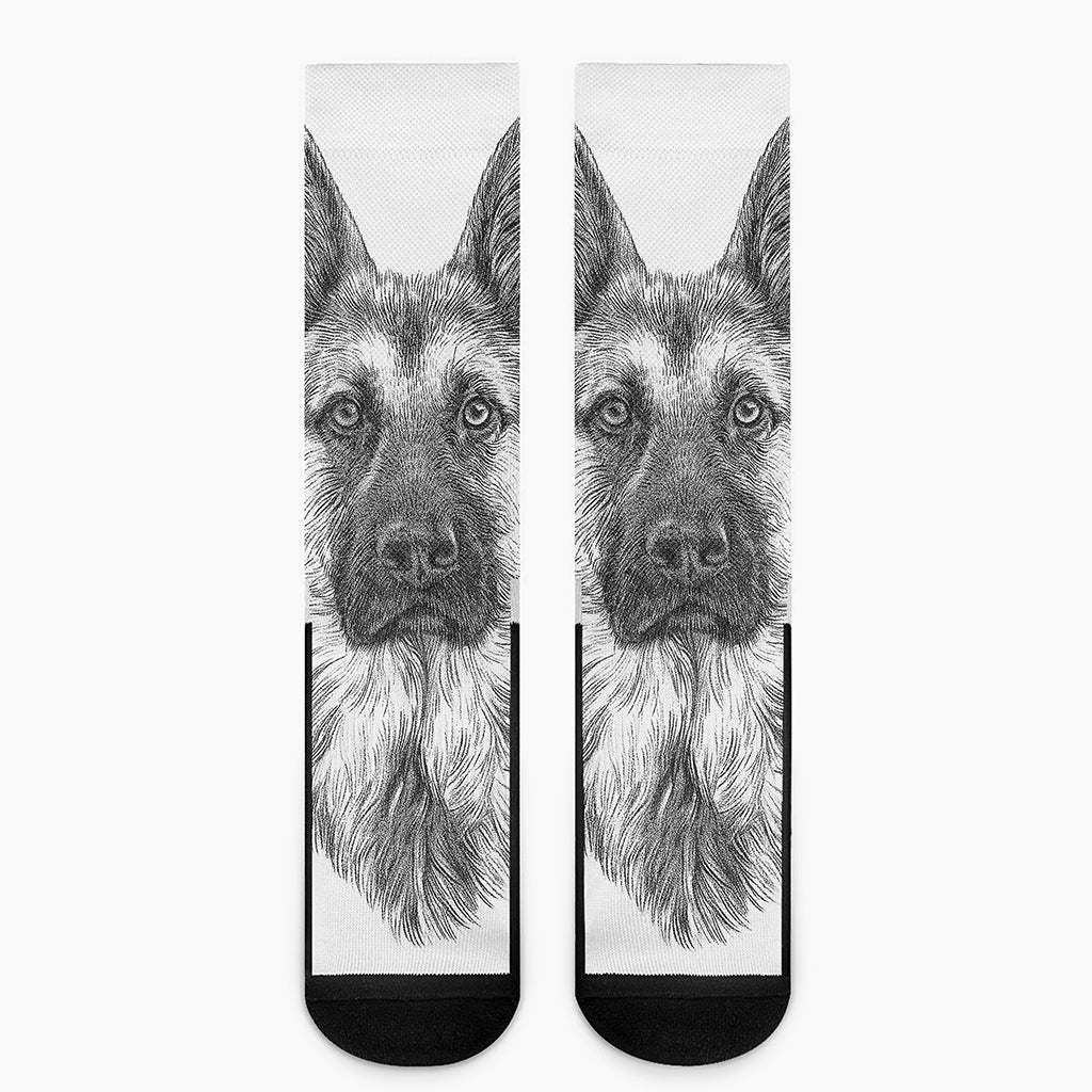 Black And White German Shepherd Print Crew Socks